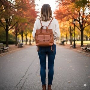 Fossil Hunter Brown Leather Backpack SHB2695210 Brass Hardware